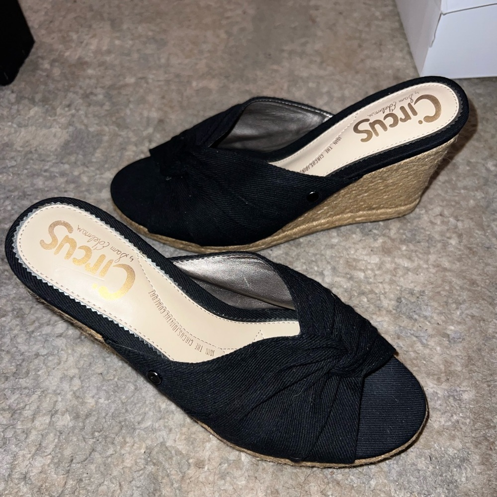 Circus by Sam Edelman Black Knotted Espadrille Wedge Mules
